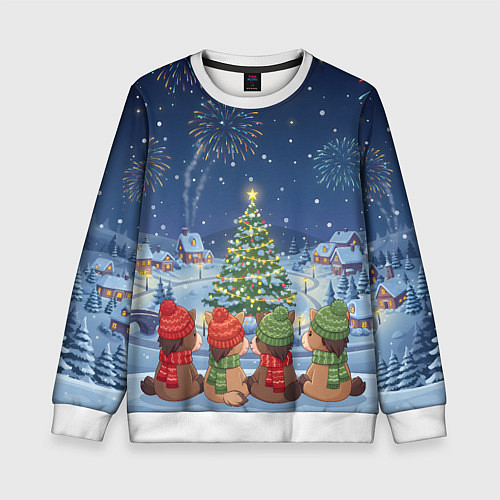 Детский свитшот Лошадки в новогоднюю ночь / 3D-Белый – фото 1