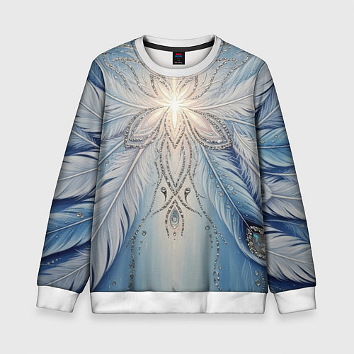 Детский свитшот Ледяной перьевой орнамент со светом / 3D-Белый – фото 1