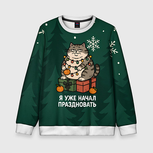 Детский свитшот Я уже начал праздновать - кот с мандарином / 3D-Белый – фото 1