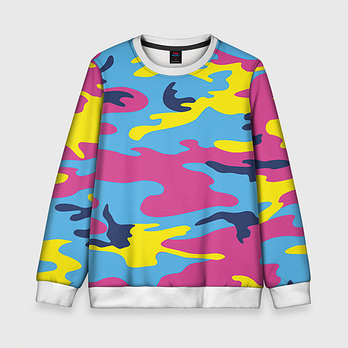 Детский свитшот Камуфляж: голубой/розовый/желтый / 3D-Белый – фото 1