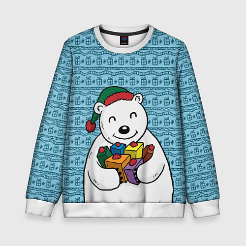 Детский свитшот Новогодний мишка / 3D-Белый – фото 1