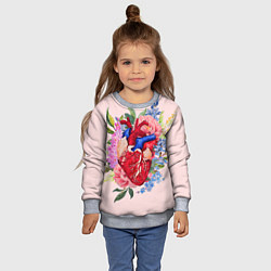 Свитшот детский Цветочное сердце, цвет: 3D-меланж — фото 2