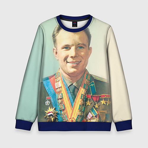 Детский свитшот Гагарин в орденах / 3D-Синий – фото 1