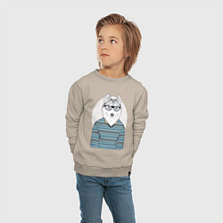 Свитшот хлопковый детский Хаски в свитере, цвет: миндальный — фото 2