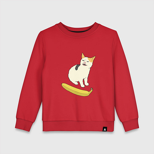 Детский свитшот Cat no banana meme / Красный – фото 1