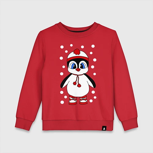 Детский свитшот Пингвин в снегу / Красный – фото 1