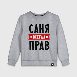 Свитшот хлопковый детский Саня всегда прав, цвет: меланж