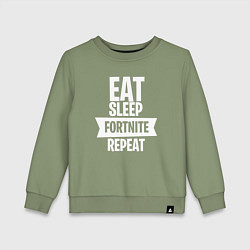 Свитшот хлопковый детский Eat Sleep Fortnite Repeat, цвет: авокадо