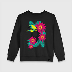 Свитшот хлопковый детский Toucan and flowers, цвет: черный