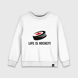Свитшот хлопковый детский Life is hockey!, цвет: белый