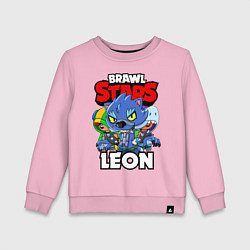 Свитшот хлопковый детский BRAWL STARS LEON, цвет: светло-розовый
