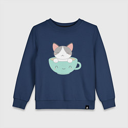 Свитшот хлопковый детский Чайный котик, цвет: тёмно-синий