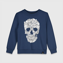 Свитшот хлопковый детский ЧЕРЕП ИЗ КОТИКОВ, цвет: тёмно-синий