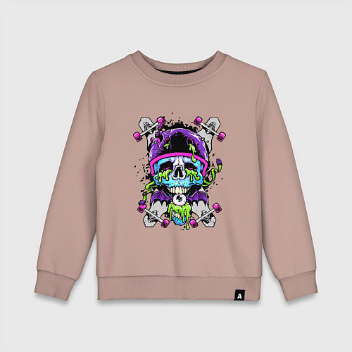 Детский свитшот Crazy skull - skateboard / Пыльно-розовый – фото 1