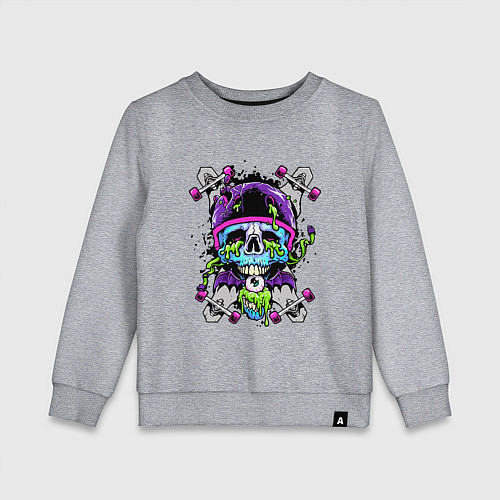 Детский свитшот Crazy skull - skateboard / Меланж – фото 1