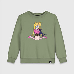 Свитшот хлопковый детский Усаги и Луна, цвет: авокадо