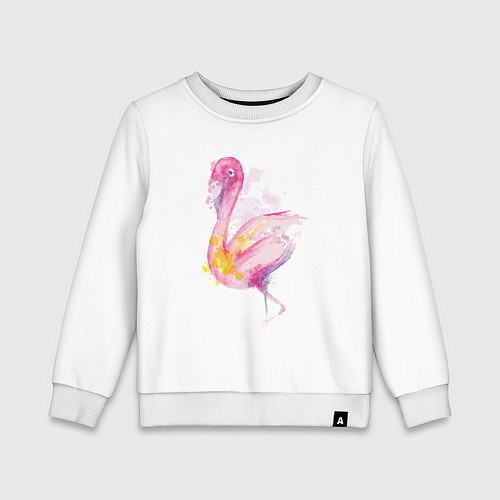 Детский свитшот Фламинго рисунок акварелью / Белый – фото 1