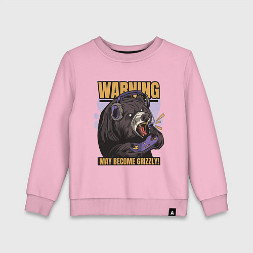 Детский свитшот Гризли геймер / Светло-розовый – фото 1