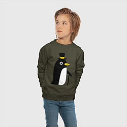 Свитшот хлопковый детский Пингвин в шляпе, цвет: хаки — фото 2
