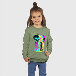 Свитшот хлопковый детский 4 ЧЕРЕПА SKULLS NEON, цвет: авокадо — фото 2
