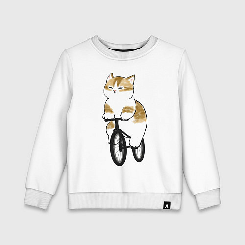 Детский свитшот Котик на велосипеде / Белый – фото 1