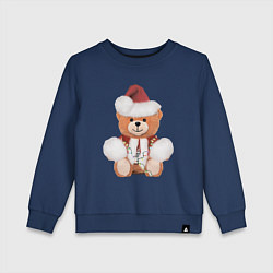 Свитшот хлопковый детский Новогодний медвежонок, цвет: тёмно-синий