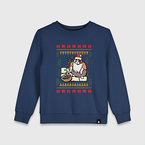 Детский свитшот Рождественский свитер Котик с колечками / Тёмно-синий – фото 1