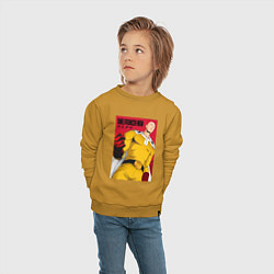 Свитшот хлопковый детский Сайтама Saitama Ванпанчмен, цвет: горчичный — фото 2