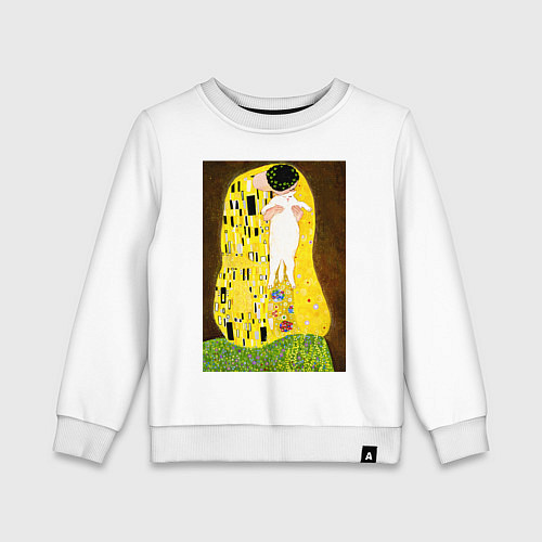 Детский свитшот Густав Климт влюблённые поцелуй с котом / Белый – фото 1