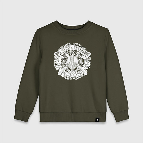 Детский свитшот Руны, топоры и шлем / Хаки – фото 1