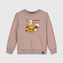 Свитшот хлопковый детский Счастливый Сайтама с пакетами продуктов One Punch-, цвет: пыльно-розовый