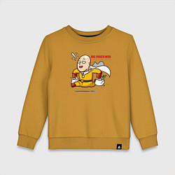 Свитшот хлопковый детский Счастливый Сайтама с пакетами продуктов One Punch-, цвет: горчичный