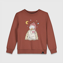 Свитшот хлопковый детский Снеговик в свитере, цвет: кирпичный