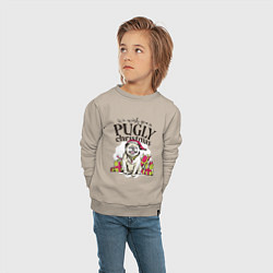 Свитшот хлопковый детский Pugly Christmas, цвет: миндальный — фото 2