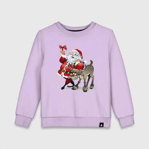 Детский свитшот Прикольный дедуля с подарком и олень / Лаванда – фото 1