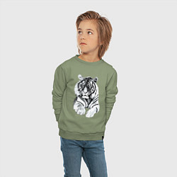 Свитшот хлопковый детский Тигр белый, цвет: авокадо — фото 2