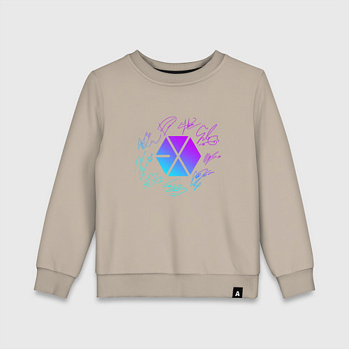 Детский свитшот EXO BAND NEON LOGO АВТОГРАФЫ / Миндальный – фото 1