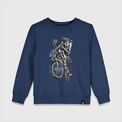 Свитшот хлопковый детский Skeleton on a cool bike, цвет: тёмно-синий