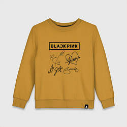 Свитшот хлопковый детский BLACKPINK АВТОГРАФЫ ЧЁРНЫЙ БЛЭКПИНК, цвет: горчичный