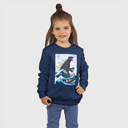Свитшот хлопковый детский Godzilla in The Waves Eastern, цвет: тёмно-синий — фото 2