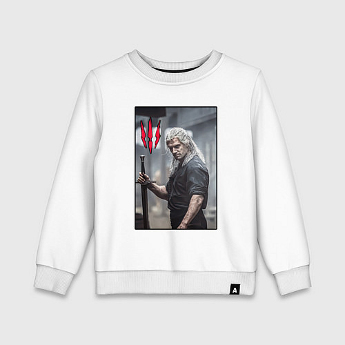 Детский свитшот The Witcher Ведьмак, Геральт с мечом / Белый – фото 1
