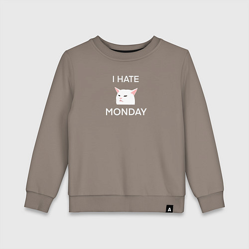 Детский свитшот I hate monday текст с котом / Утренний латте – фото 1