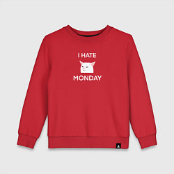 Свитшот хлопковый детский I hate monday текст с котом, цвет: красный