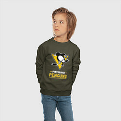 Свитшот хлопковый детский Питтсбург Пингвинз , Pittsburgh Penguins, цвет: хаки — фото 2