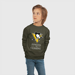 Свитшот хлопковый детский Penguins are coming, Pittsburgh Penguins, Питтсбур, цвет: хаки — фото 2