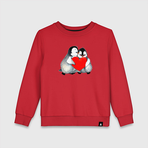 Детский свитшот Милые Влюбленные Пингвины / Красный – фото 1