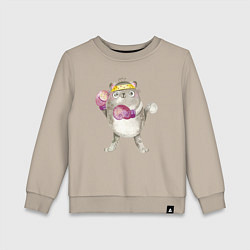 Свитшот хлопковый детский Плюшевый кот-боксер, цвет: миндальный