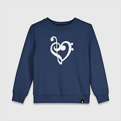 Свитшот хлопковый детский Сердце Скрипичный и Басовый Ключи, цвет: тёмно-синий