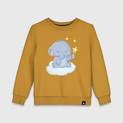 Свитшот хлопковый детский Милый Слонёнок На Облаке Со Звездой, цвет: горчичный