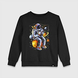 Свитшот хлопковый детский Космонавт, сидящий на луне с удочкой An astronaut, цвет: черный
